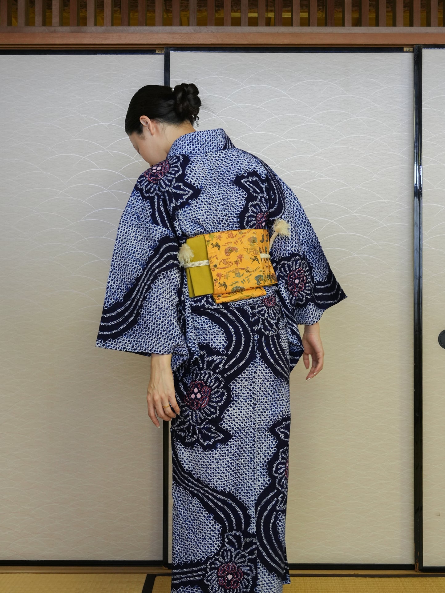 【３点セット】大人のセパレート浴衣｜有松鳴海絞り｜身長155-166cm｜ "Riven"