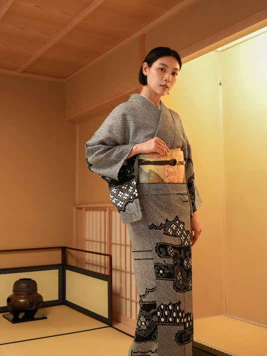 【レンタル】総絞り 訪問着 11点フルセット | 身長155-171cm | セパレート着物 | 送料無料 | "Lunara"