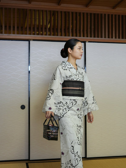 【３点セット】大人のセパレート浴衣｜未使用｜身長155-173cm｜ "cat"