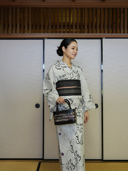 【３点セット】大人のセパレート浴衣｜未使用｜身長155-173cm｜ "cat"