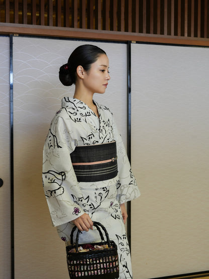 【３点セット】大人のセパレート浴衣｜未使用｜身長155-173cm｜ "cat"