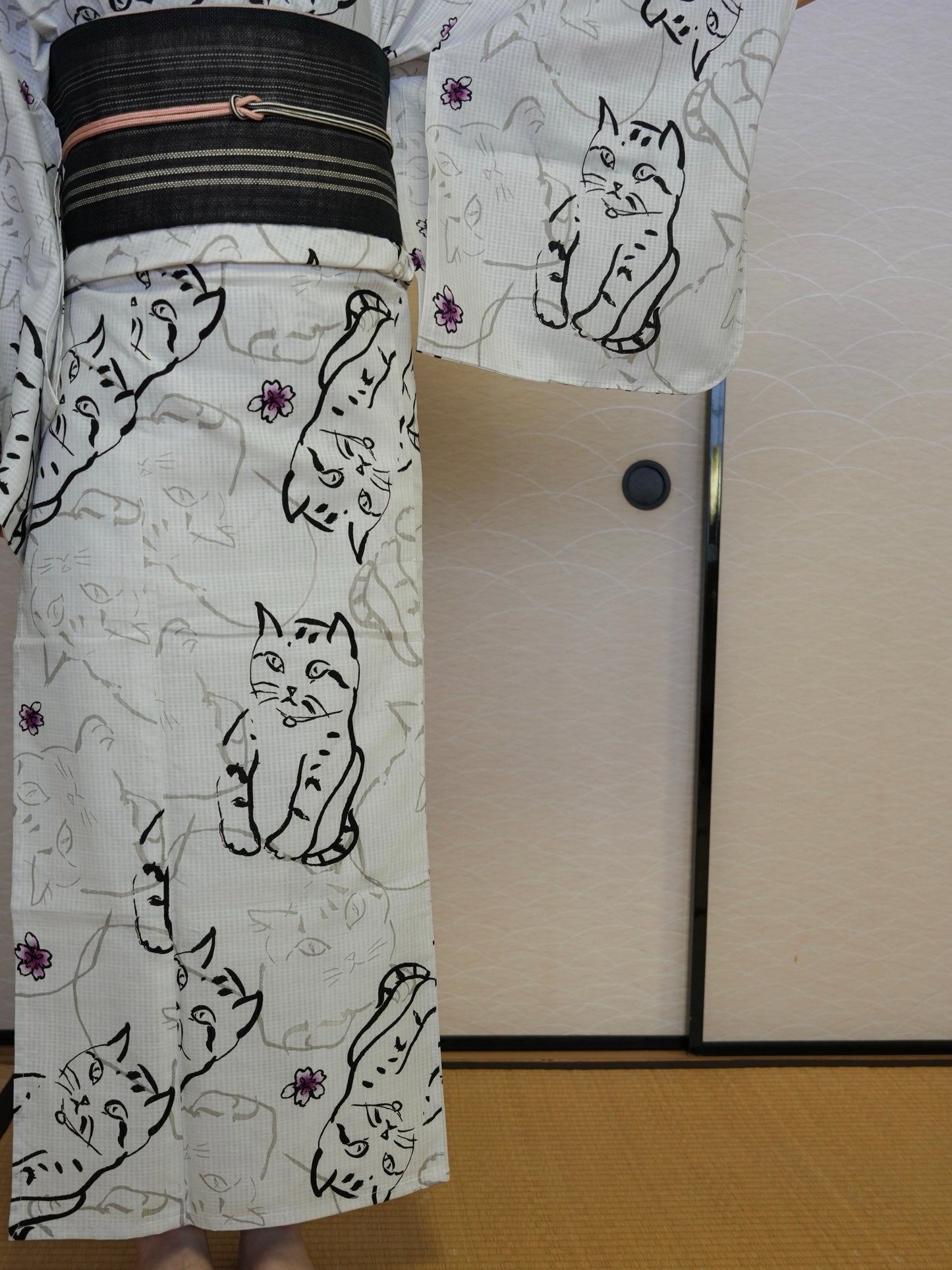 【３点セット】大人のセパレート浴衣｜未使用｜身長155-173cm｜ "cat"